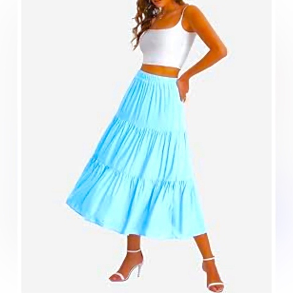 Chiffon Elastic Waist Pleated A-Line Flared Maxi Skirt!